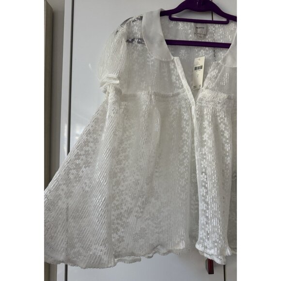 NWT Size L - Maeve Short Sleeve Sheer Lace Babydoll Blouse IVORY (NWT US$ 88) - Picture 2 of 16